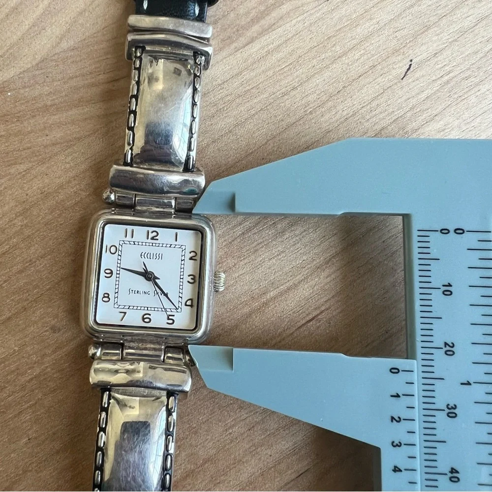 Ecclissi ladies 925 Sterling silver square dial dress watch NEW BATTERY